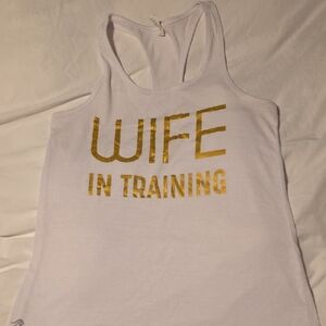 Chic White Tank Top with Gold Lettering